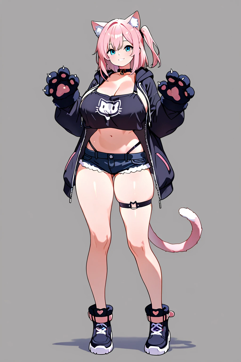 (8K, Best Quality, Ultra Detailliert, Highres, Absurdres, Perfect Anatomy:1.5, Masterpiece:1.5), (((Solo, 1 Cute Girl))), (((perrine h. clostermann, perrine clostermann))), (((Yellow Eyes))), (((Black Glasses:1.2))), (((Long Long Hair:1.3, Bangs, Blust Bangs, Blonde Hair))), (((Black Cat Ears, Black Cat Tail))), (Slender Body, Dwarf:0.8), (((Small Breasts:1.3 or Small Breasts:1.5))), ((Big Hips:1.1)), (Smile:0.8), (Evil Smile:0.4), (Blush:0.8), (((Bikini))), (Choker, Neck Ribbon), ((Knee-Highs)), ((Sandals)), (Full Body), (Heart, 