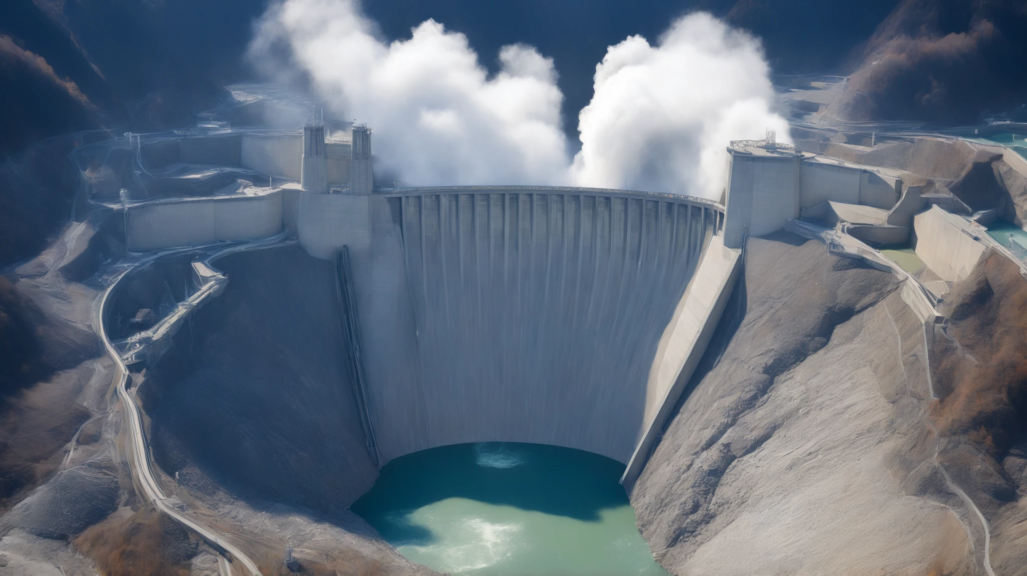 8k,Ultra Hi-Res:high resolution image、(realistic expression:1.5),Toyama Prefecture、(the huge Kurobe dam that was completed:1.5)、(Hoover Dam's elegance and treatment:1.5),(The huge Kurobe Arch Dam that was completed:1.5),(teeth、is flowing like fog from the 186-meter-high gravity combine dam:1.5),(The majestic atmosphere of the supermassive structure:1.5),(Image taken from above:1.5),(ダムの底にteeth水力発電所があります:1.5),dammed up the Kurobe River、The dam lake's water storage capacity is now full,(The exterior of the majestic dam:1.5)、(Mega Structure:1.5),(The center of the dam2point:1.5),(the huge Kurobe dam that was completed:1.5),(the huge Kurobe dam that was completed:1.5),