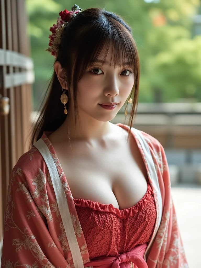 (top-quality、8K、32K、​masterpiece、超A high resolution、((maikurobikini)),(Colossal tits)、(((cleavage of the breast))),((extremely heavy breasts)),(Login Hair)、abdominals、the perfect body、(((Armpit))),((oiran woman)), Delicate facial features, Ultra-realistic, Hyper-realistic, 鎖骨、Shadow、octan render、((maikurobikini)),((Wear a beautiful kimono with a high degree of exposure)),hyperdetailed face、Detailed lips、finely eye、二重まぶた、(魅惑的)、((agitation:1.5))、maikurobikini、((Navel))、((Female ninja)),Kunoichi Ninja、Mystical expression、shrine background、Old Town of Japan、((heavy breasts)),Toostock、mecosuji、Kimono with colorful floral pattern、highcontrast、(((Brightly colored kimono))),heavy breasts、((Glamorous Jar)).((Take a variety of  poses)),flicker、Kimono comes off、Natural light、cyan colors、