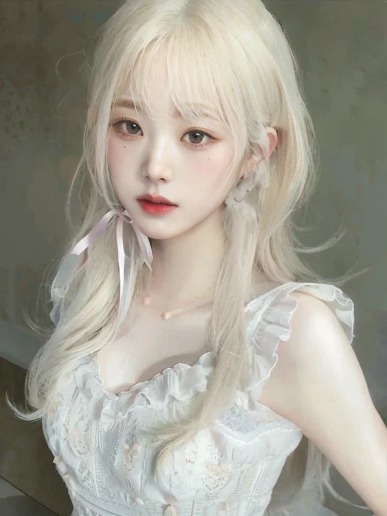 araffe woman sitting on a bench in a white dress, wear cute tops, tube top dress, wearing  crop tops,  dress, smooth white tight clothing suit, V- , look ahead seductively, bralette, revealing clothes, , fascinating and charming, white skirt and  