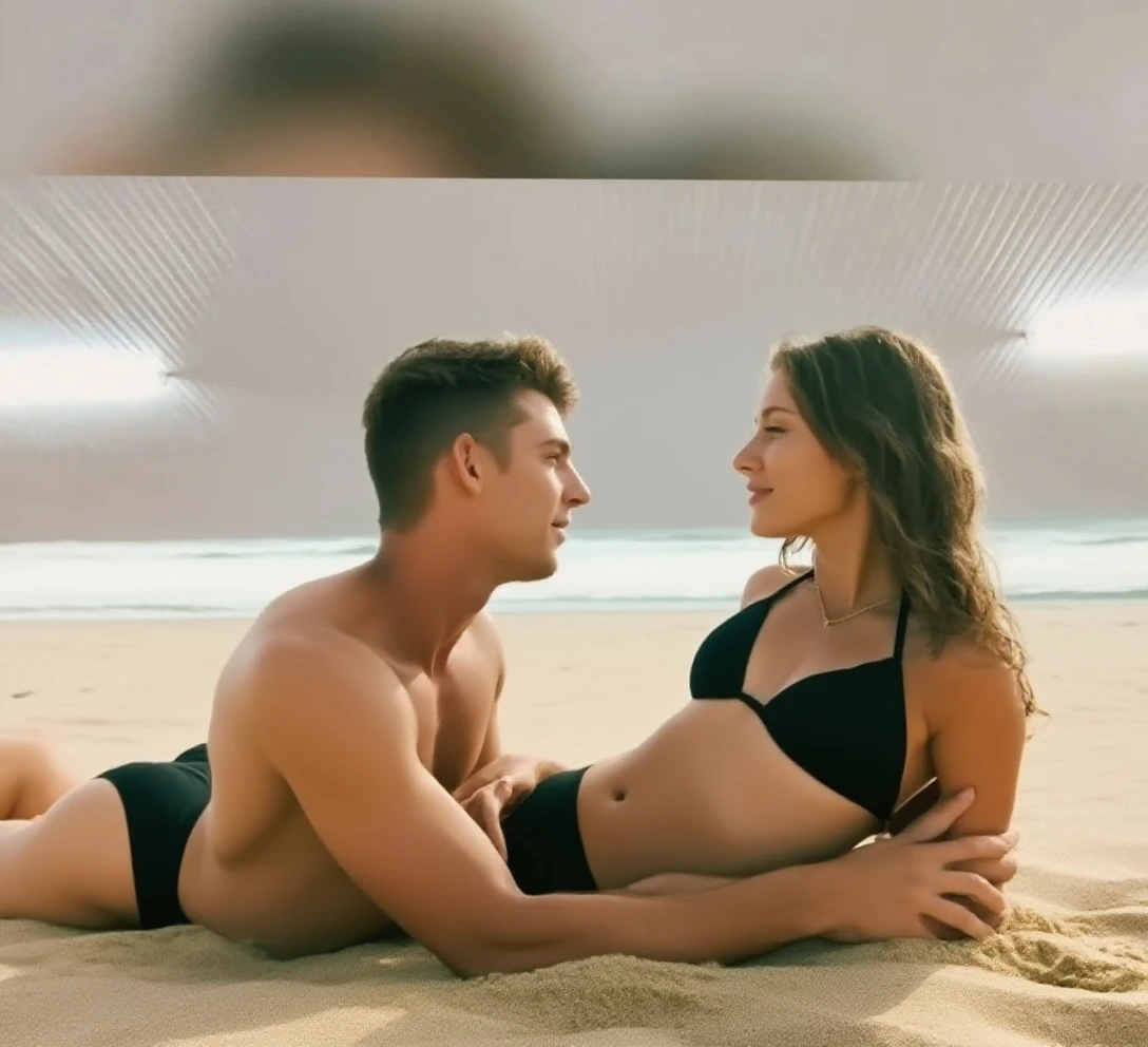 make this beautiful couple kiss each other sensually on the mouth