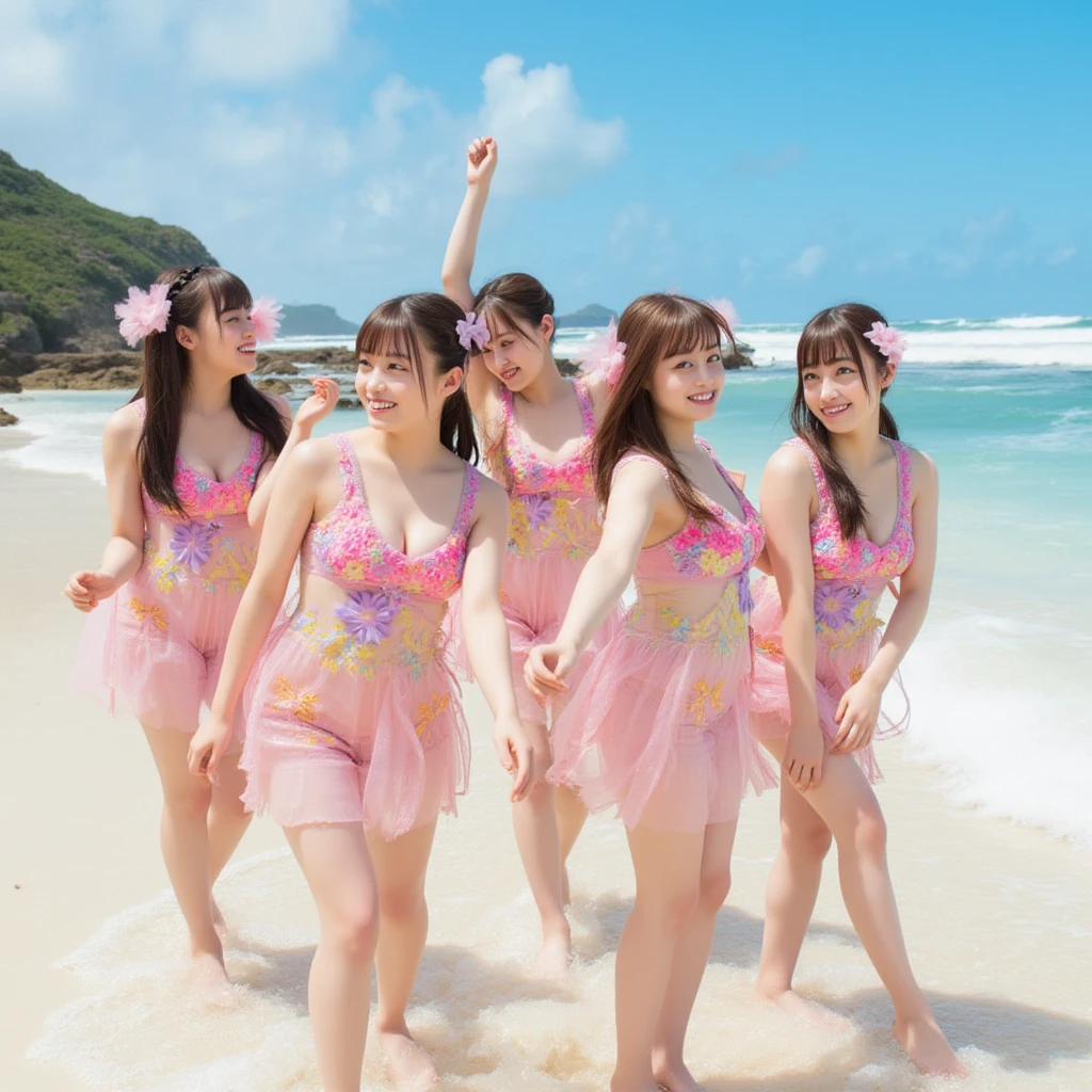 (((4 little girls laying in a colorful flower space, full of flowers))), ((SFW)), (Acutance), (Exposed:1.2), (??????:-0.9), (Face variations), { Sailor collar Uniform | Delicate white lace knitted wear | Delicate ?????? made of flowers }, { Swaguchi Aika | Navel | pretty ??? | Overflowing sideboob | laying back }, { laughing | evil smile | :D }, ( oiled glistening skin), (fullbody:1.2), various color hair, {short bob|bung hair|low twin tail hair}, various ????? including flat ?????, dynamic angle,  {White| Red | gold | vivid colors }, portrayed in the best quality and high resolution. The image should be ultra-detailed, ( realistic, and (photorealistic:1.37) with a touch of rawness ), an extremely delicate and beautiful, (( covering whole body with (many many flowers:1.37))), ( no extra limbs ) .