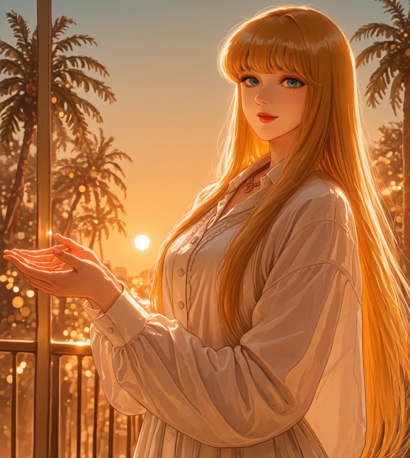 ((90s anime style, 1990s style, hand painted details, fresh and clean appearance)), (masterpiece:1.2, highest quality, wonderful quality, Ultra-expensive resolution), (complex and detailed), 1 female, 17 years old, alone, minimal makeup, natural materials, innocent, (big laugh), ((rich background, moon and stars background)), long blond hair, straight with red bow, clear, can't believe it, (((detailed face))), (very detailed and lovely), (geometric:1.2), ((expensive, sailor suit with short sleeves, white and orange, blue bow on , orange skirt, orange shoes, white gloves)), ray tracing, divine revelation, godly, ((very detailed eye and face)), (beautiful and aesthetic: 1.2), wonderful, can't believe it, incredible quality, ultra-precise depiction, ultra-detailed depiction, bokeh (85MM shot), (((delicate fingers and hands:0.55))::0.85), (detailed fingers).
