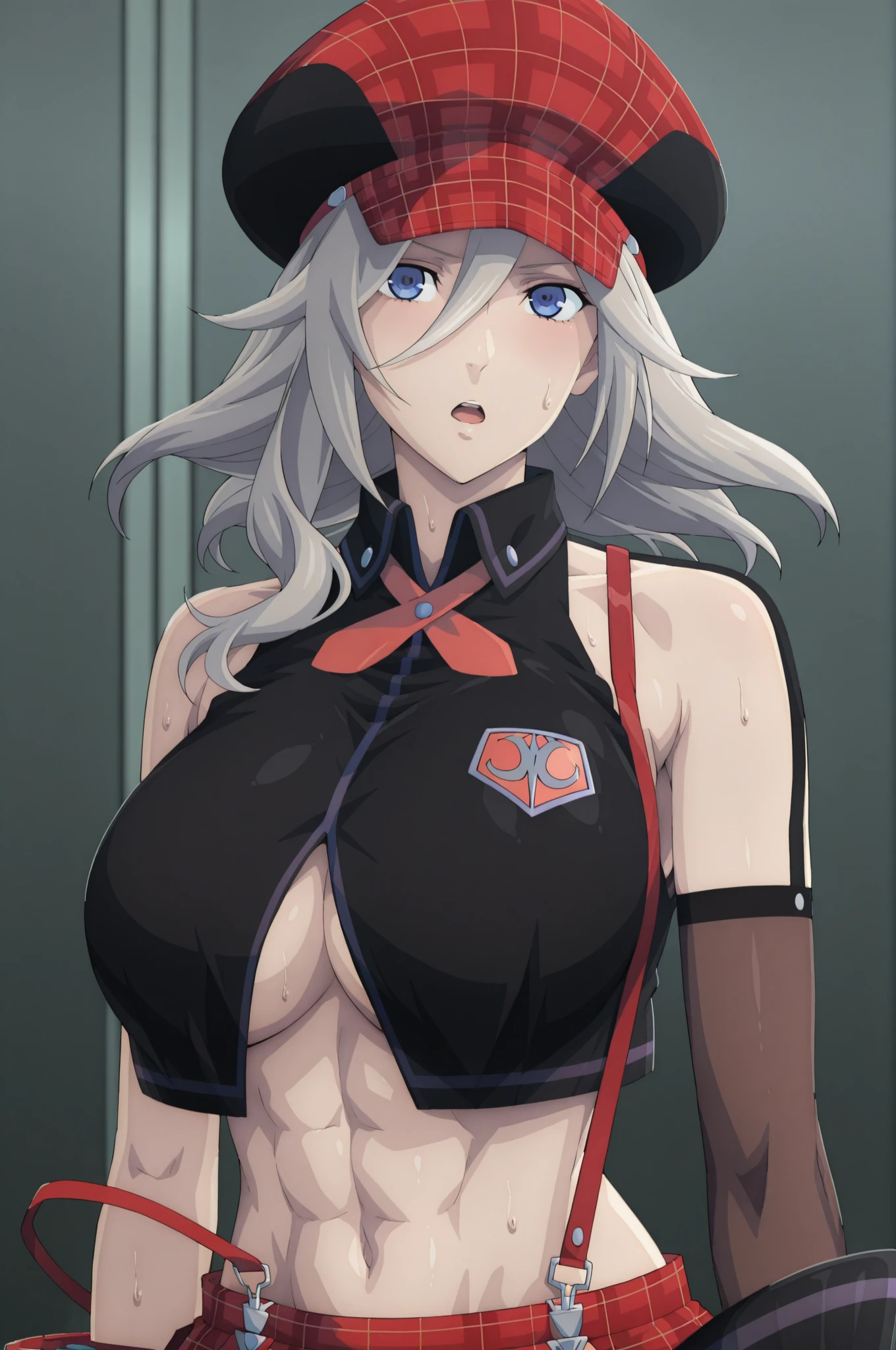 1girl, W \(arknights\), arknights \\\\\ masterpiece, best quality, very aesthetic, absurdres, newest \\\\\\ slim body,///// ,by nyantcha,cutesexyrobutts , by khyle,,////// ,,solo,, , ,,detailed face, , ,, , , , , beautiful face, (white background:1.2), , , , orange eyes, , , rating:nsfw,,big ,),  in the center of the frame,,short hair, ,lingerie garter belt,, black openwork bra, wears a lab coat, hands in pockets stockings, detailed eyes, 