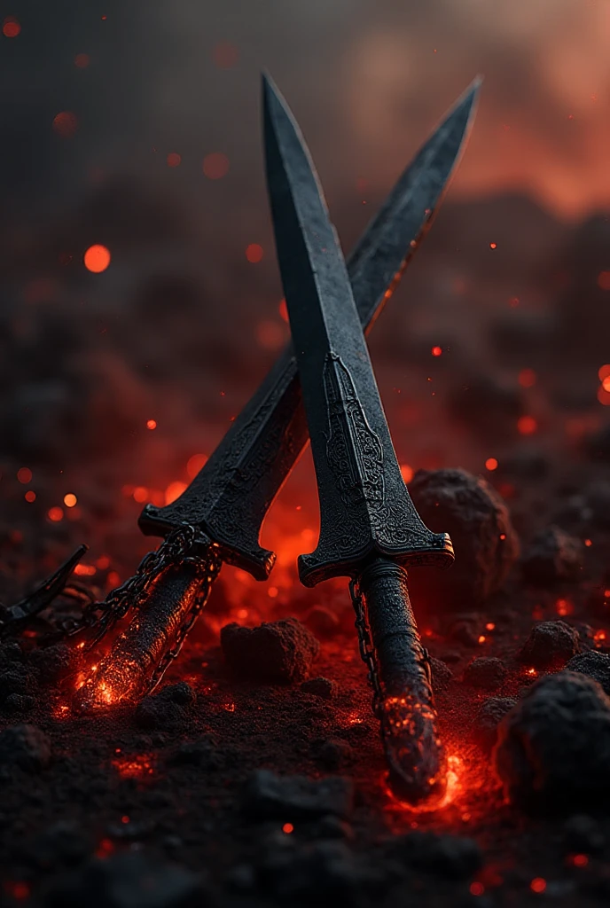 Black daggers with a crimson red,( fire that highlights the end of a ...