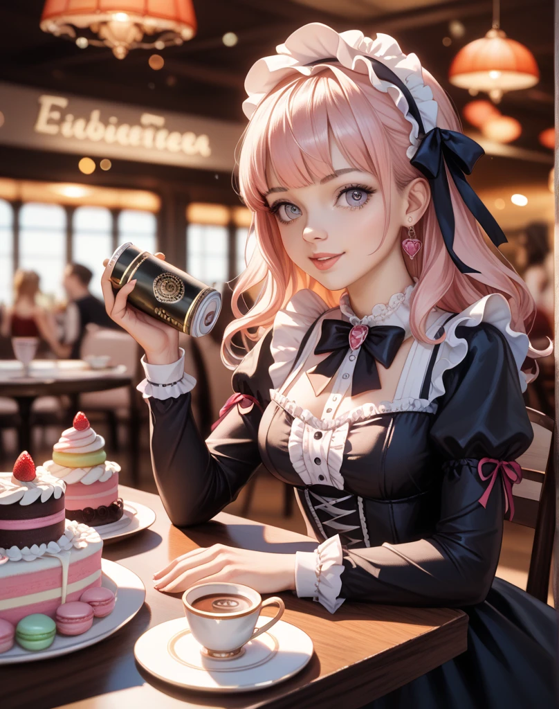 (8K, table top, highest quality, highest quality, official art, 息をのむbeautyとbeauty, very detailed, The best masterpiece in history that exceeds limits, 息を呑むようなbeautiful照明:1.2), (1 Absolute beautiful Girl, alone:1.5), 16 years old, (glossy white skin), break (pink princess hair, bangs:1.3), (adorable big pink eyes, drooling eyes:1.5), break (Breathtaking beautiful Sweet Lolita Idol Ensemble, Sweet lolita style pastel blue dress, Decorated with lace and ribbon details, swollen, A knee-length skirt that gives off a playful and girly look., Add a touch of ruffles with decorative ribbon and lace trim:1.3), (:1.3), (Smile, beautiful smile, gentle smile, cute笑顔, An innocent smile like an angel:1.2), (Charm, wonderful, beautiful, elegant, Gorgeous, grow, eye-catching, 究極のbeauty, Supreme beauty, 最上級のbeauty, elegant, beauty, elegant, I love you all, beauty that fascinates everyone, I was healed, 最高レベルの完成されたbeauty, cute like an idol, Stylish like a fashion model, grace like a goddess, Beloved, cute, adorable, look at the camera, cute pose, Happy), break (Strawberry parfait in a large glass, White luxury cafe, white table, white sofa:1.5),