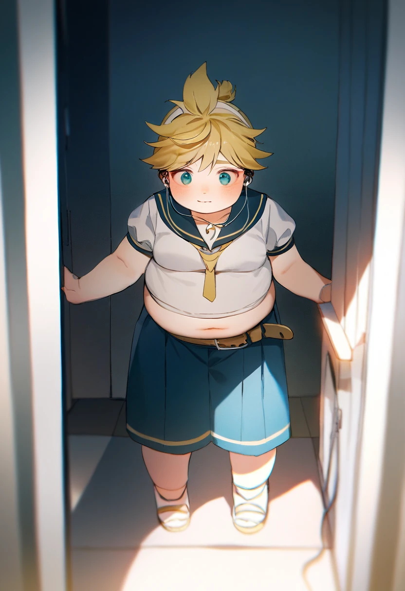 woman、Flat chest、Distended belly、Unbuttoned shirt、Black Skirt、Short blonde hair、Painful expression、Sweat、Put your hand on the wall