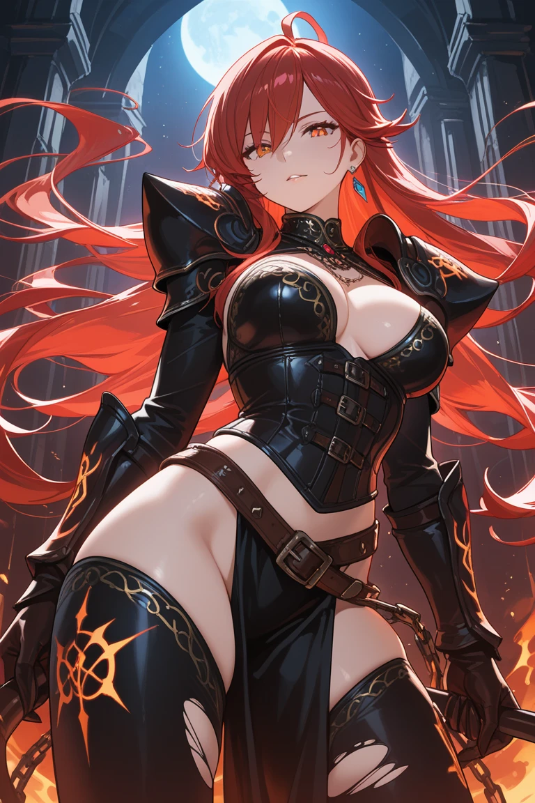 InfernalAI,Fire ,, ((best quality)), ((masterpiece)), ( extreme detailed, highest detailed, official art, beautiful and aesthetic:1.2),  beautiful face, solo, perfect body, 8k resolution, nature painter,, solo,full body,smile,clenched hand, standing,thighband pantyhose