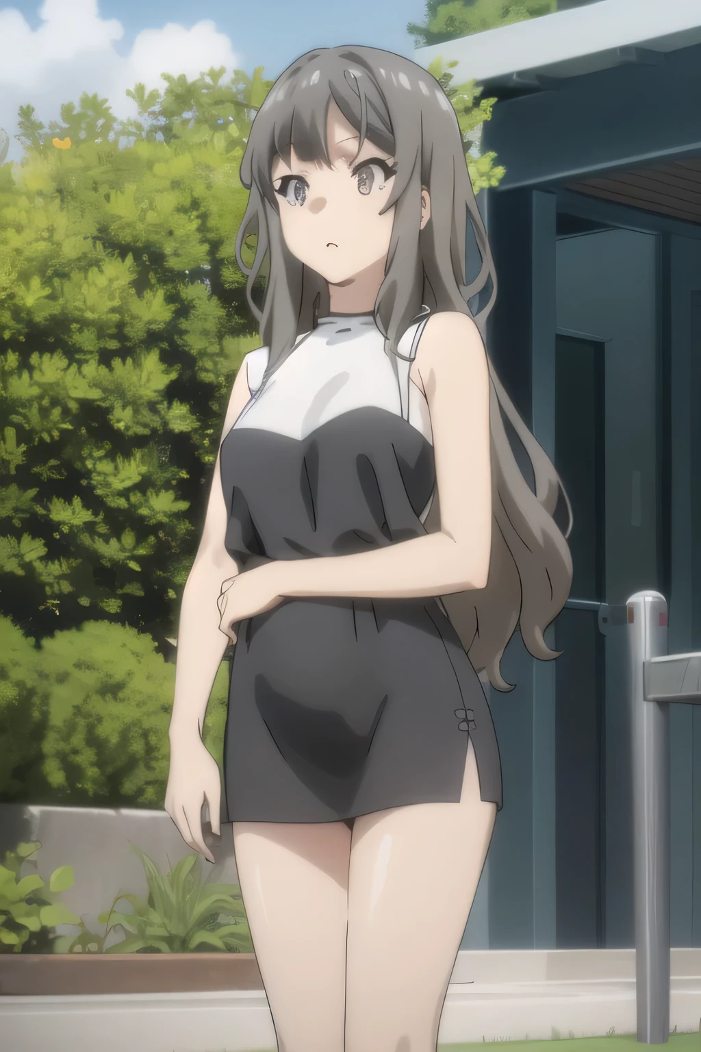 髪の波が長い女性,屋外の公園にいます,噴水の前,顔の表情をさらに繊細にシャープに描けますか,スマイル ヤン,巨乳の大学生,スカート,ブーツ,晴天の公園の噴水前にAloneでいます,はっきり見える,です。,Alone,解剖学的に正確な手と脚のディテール,公式アニメ cg,細身巨乳でも細い,美しい脚,素晴らしい太もも ,顔のトリミングは禁止されています,顔にピントを合わせてシャープに描けますか,