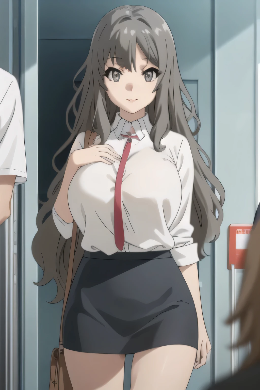 standing at her teacher's house，Smile Yang，Big breasted college student，skirt，boots，face trimming is prohibited， clearly,is。，Alone，can I focus on the face and draw sharper，Official anime CG，A woman with long waves even if she is slender and has big breasts,Beautiful legs，amazing thighs ，anatomically accurate hand and leg details，can you focus on her face and draw sharply，can you draw huge breasts even more huge breasts，下から黒いパンティが clearly，