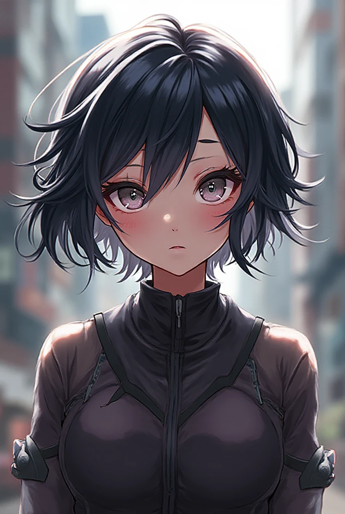 Fubuki, evil nun, demon horn, Demon wings on the head ,(((( wearing black ))), Your hands preparing a sphere of energy, His powerful magic hits the buildings of a city , Context of the Satanic Church, detailed eyes