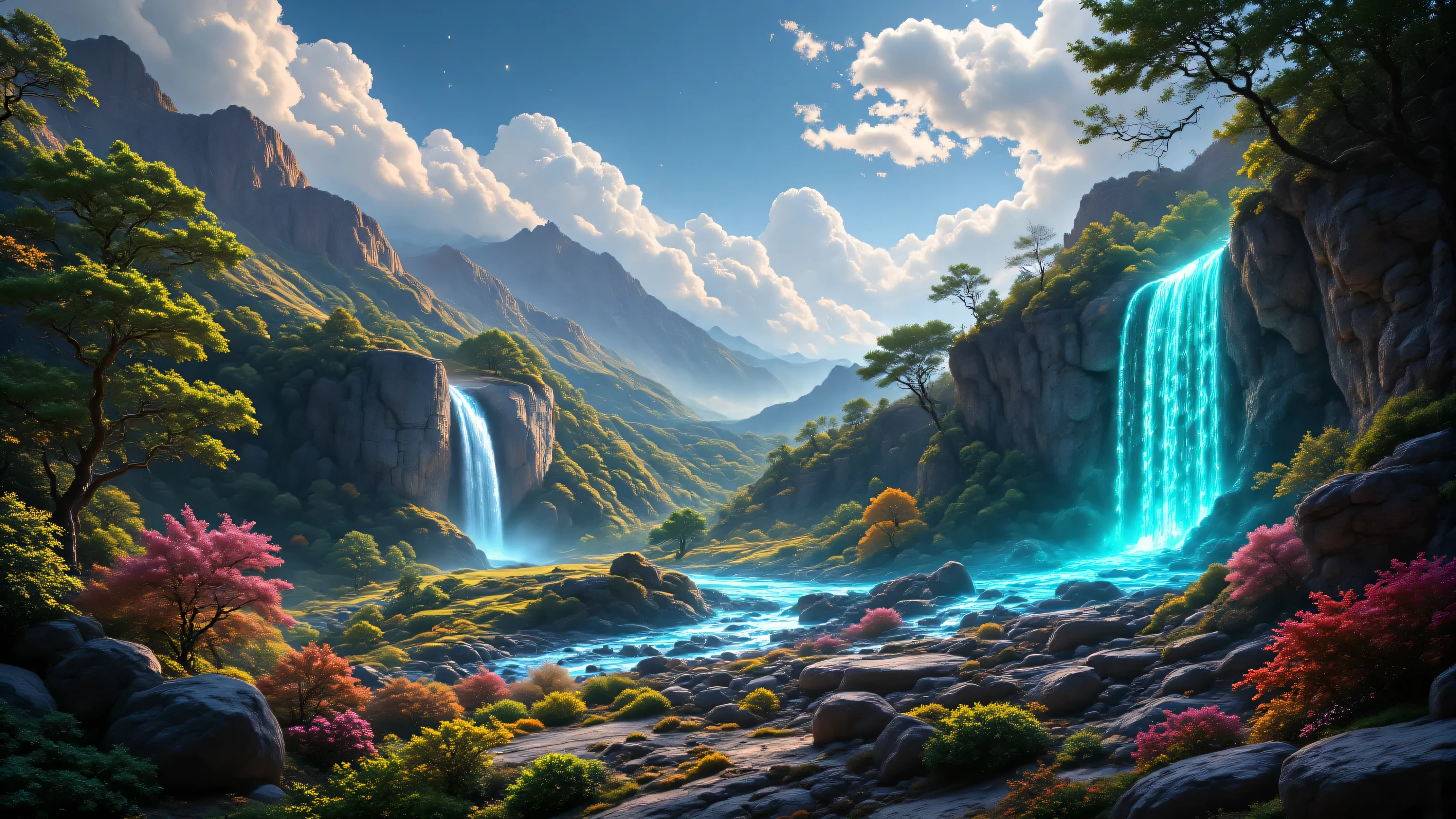 Create a hyper-realistic, cinematic vision of a completely new planet, a lush, vibrant world overflowing with water and greenery.
Main Scene Elements:
Towering waterfalls cascading from floating cliffs and mountain peaks into crystal-clear rivers.
Dense, verdant forests and meadows covering rolling hills and valleys.
Multiple tiers of waterfalls forming natural kaskades, lakes, and streams.
Majestic mountains in the background, some with snow-capped peaks, some covered in dense jungle.
Floating islands or rocky outcrops with streams flowing off their edges.
Dynamic Elements:
Mist rising from waterfalls, catching the light in subtle rainbow hues.
Flowing rivers weaving through the landscape, reflecting the sky.
Occasional magical or ethereal creatures (glowing birds, water spirits) subtly integrated.
Style / Composition:
Wide-angle panoramic composition, cinematic depth.
Ultra-detailed textures for water, rocks, and vegetation.
Color palette: lush greens, deep blues, turquoise waters, soft sunlight highlights.
Atmosphere: serene, mystical, immersive, slightly fantastical.
Output:
8K resolution, panoramic wallpaper-style, perfect for a nature-fantasy planet visualization.
@batamb