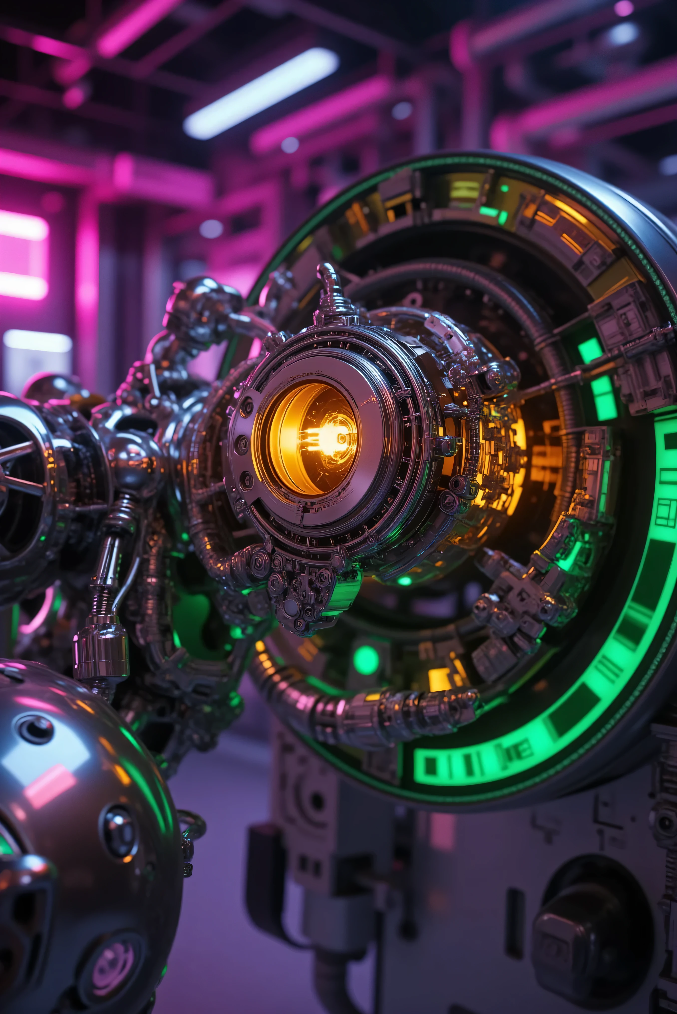 metallic being reaching out, transforming into a complex intricate robotic entity, ultra-realistic, photorealistic, cinematic photography, detailed facial features, icon style, iconic character, dynamic pose, metallic body, glowing eyes, futuristic machinery, dramatic presence, industrial background, advanced technology, intricate mechanical components, complex internal circuitry, 4K,8K, HDR, ultra-detailed, physically-based rendering, professional, vibrant colors, dramatic lighting, 3D Rendering, realistic vision, hyperrealism, surrealism, asthetically incredible, fluorescent colored lights, sinister undertones, highres, spooky, technologically advanced and complex, a masterpiece