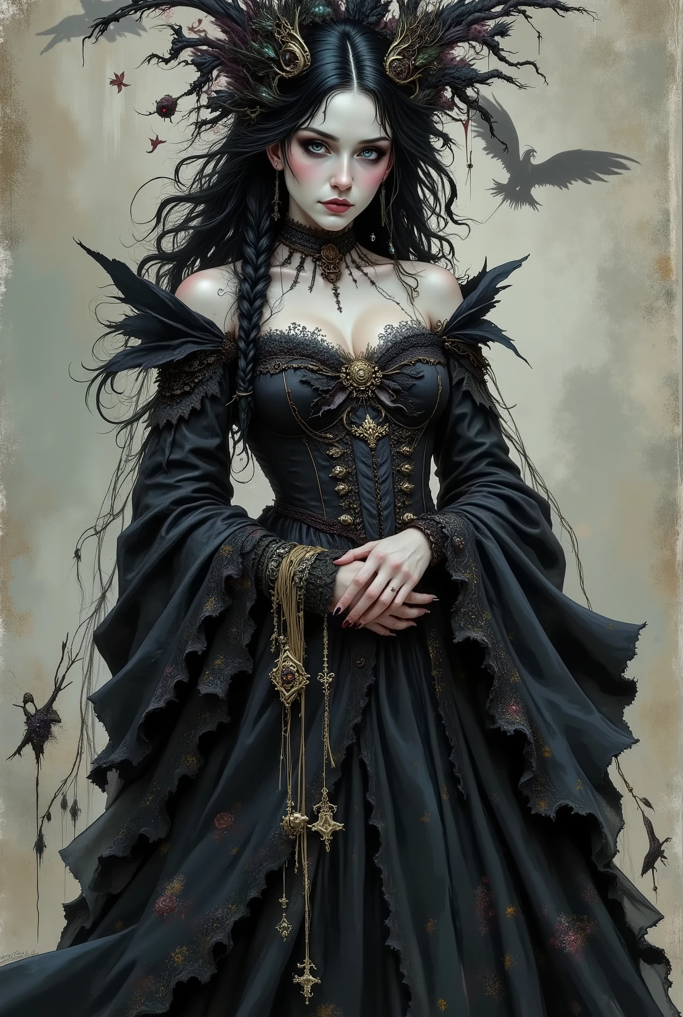 Name: Leia Shadowvale
Gender: Female
Age: Late teens to early twenties
Appearance: Strikingly beautiful with a gothic flair; pale skin, dark hair, often styled in intricate braids or loose waves. Wears elaborate, self-designed costumes that blend gothic elegance with fantastical elements, often inspired by dark fairytales or eerie aesthetics. Has an otherworldly presence.