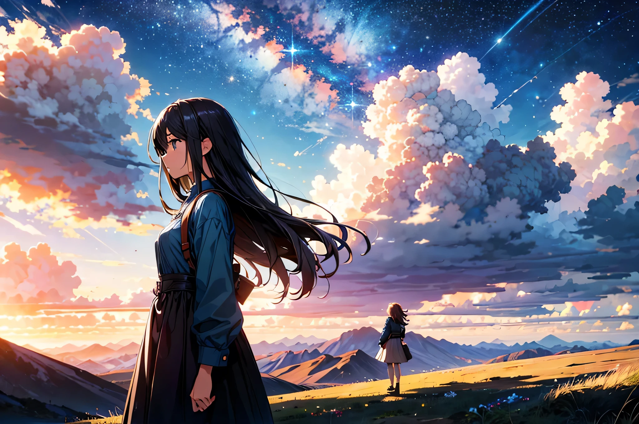 High quality masterpiece, landscape, anime train passing through bodies of water on tracks, bright starry sky. Romantic train, pixiv, concept art, lofi art style, reflection. by Makoto Shinkai, lofi art, Beautiful anime scene, Anime landscape, detailed scenery —width 672, in style of Makoto shinkai, style of Makoto shinkai, ノーガール、enhanced details.