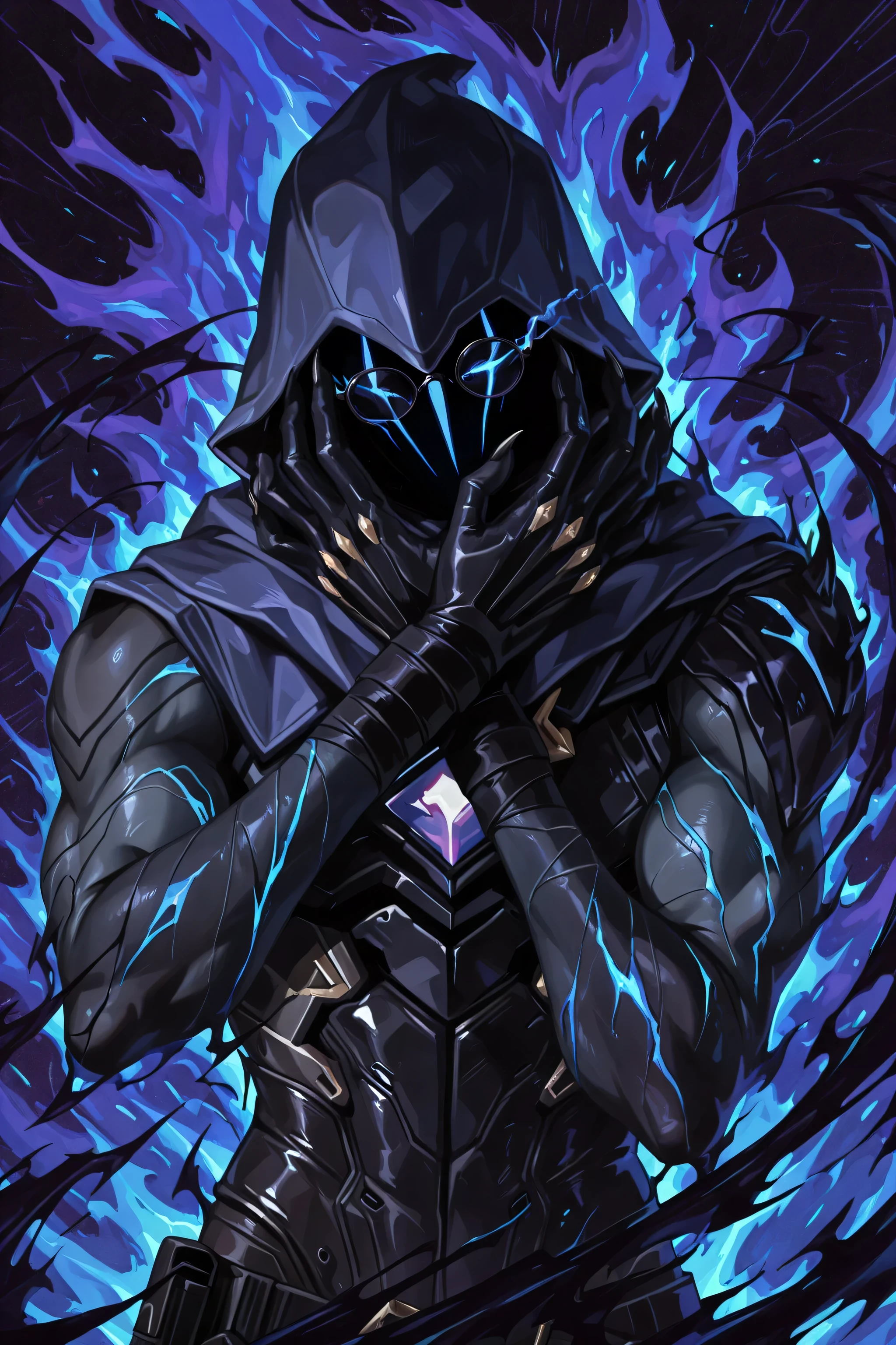 ,omen_(valorant),adult male fantasy background、Thin-rimmed black glasses