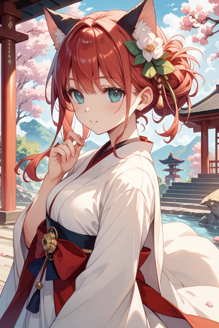 score_9, score_8_up, score_7_up, score_6_up, score_5_up, score_4_up, rating_questionable, , source_anime, digital illustration, pixiv, fanbox, uncensored, , BREAK, official art,
1girl, solo, mature female, alicia, red hair, blue eyes, tied hair, hair tied back, 
japanese clothes, kimono, japanese background, outdoors,, , blush, looking at viewer, cowboy shot,   <lora:Alicia_Magentano_Pony-10:0.8>