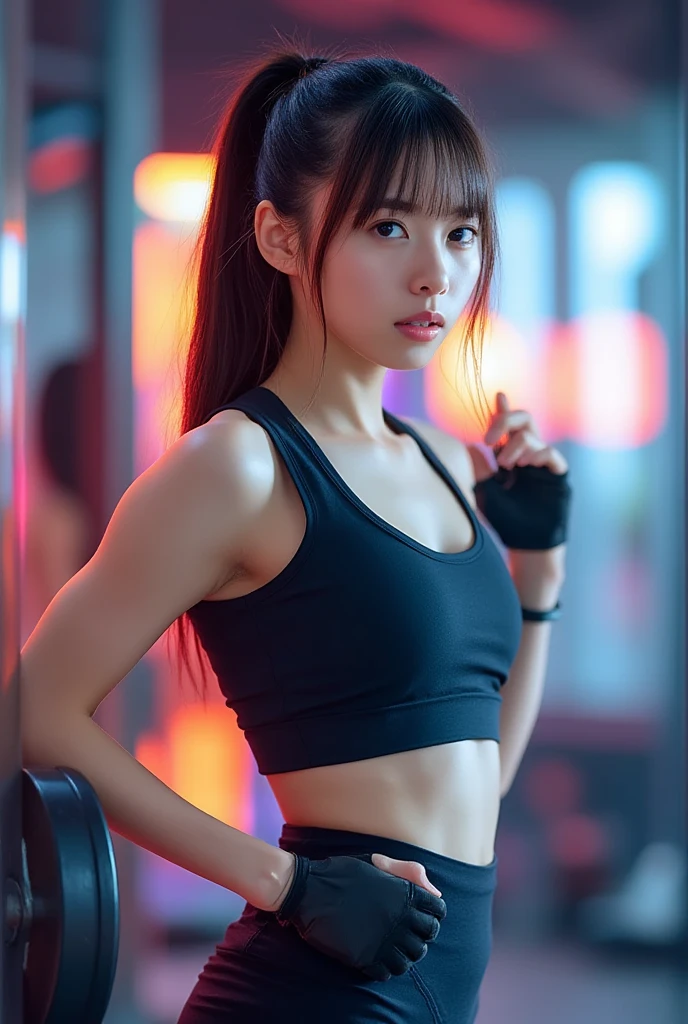 masterpiece, highest quality, Awareness-raising, Ultra-fine, detailed, High resolution, 8k wallpaper, Perfect dynamic composition, beatiful detailedd eyes, Huge , Fitness Wear, Natural color lips、