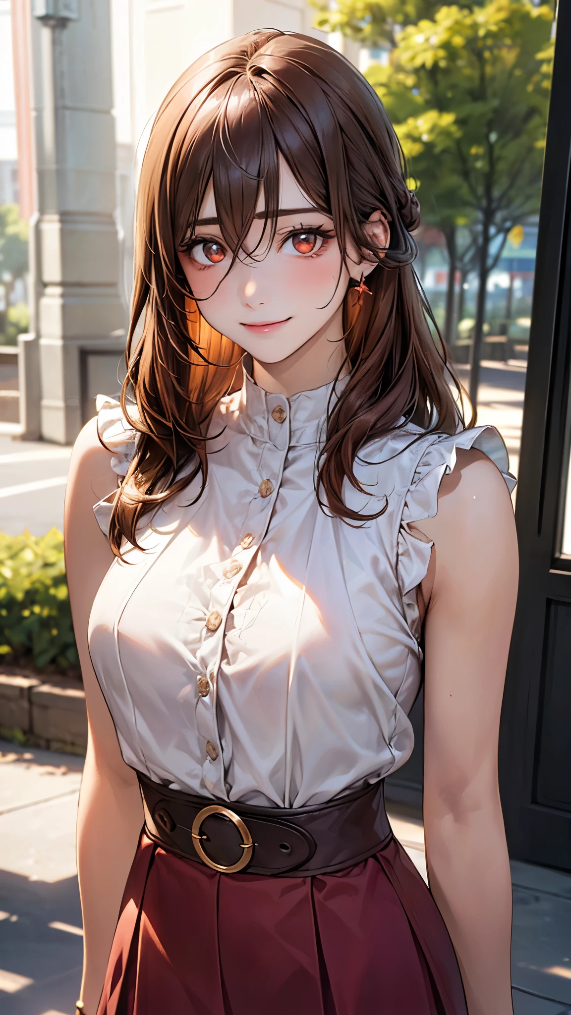 (masterpiece:1.3, top-quality, ultra high res, ultra detailed), (realistic, photorealistic:1.4), beautiful illustration, perfect lighting, natural lighting, colorful, depth of fields, surrealism,
beautiful detailed hair, beautiful detailed face, beautiful detailed eyes, beautiful clavicle, beautiful body, beautiful , beautiful thigh, beautiful legs, beautiful fingers,
looking at viewer, 1 girl, japanese, high school girl, (perfect , anatomically correct), cute and symmetrical face, babyface, perfect face, perfect eyes, shiny skin,
(middle hair:1.8, side ponytail:1.1, marron hair), hair between eyes, (gold eyes), slant eyes, long eye lasher, (large :0.8, thighs),
((long sleeve off-shoulder light yellow sweater, black halterneck camisole, black pleated ), yellow hair chouchou),
(beautiful scenery), summer, evening, (downtown), extremely , (happy smile),