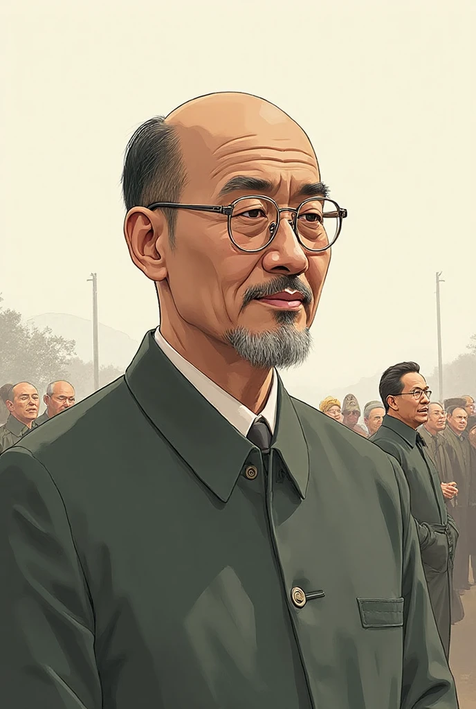 Mao Zedong the founder of the People's Republic of China ultra-realistic picture of standing in a really sad mood with a bad expression on his face but from his lips it looks like he smiling with realistic expressions of old age hd 4k