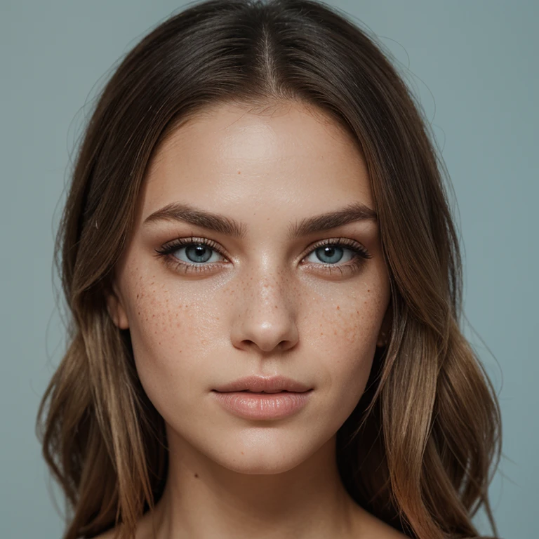 A photorealistic portrait of a young and beautiful woman with light blonde hair, long hair, and  brown eyes, American. Epic realism, raw photo, (highly detailed skin:1.2), 8k, DSLR, soft lighting, high quality, film grain, Fujifilm XT3, ultra high resolution, photorealistic:1.4, uhd. The background is blurred to emphasize her face. Her  features are meticulously detailed: her smooth and clear skin, well-defined cheekbones, a perfectly shaped nose, a high and smooth forehead, long and thick eyelashes, well-groomed eyebrows, and soft, slightly parted lips. The lighting highlights the natural contours of her face, giving a lifelike and vibrant appearance.
