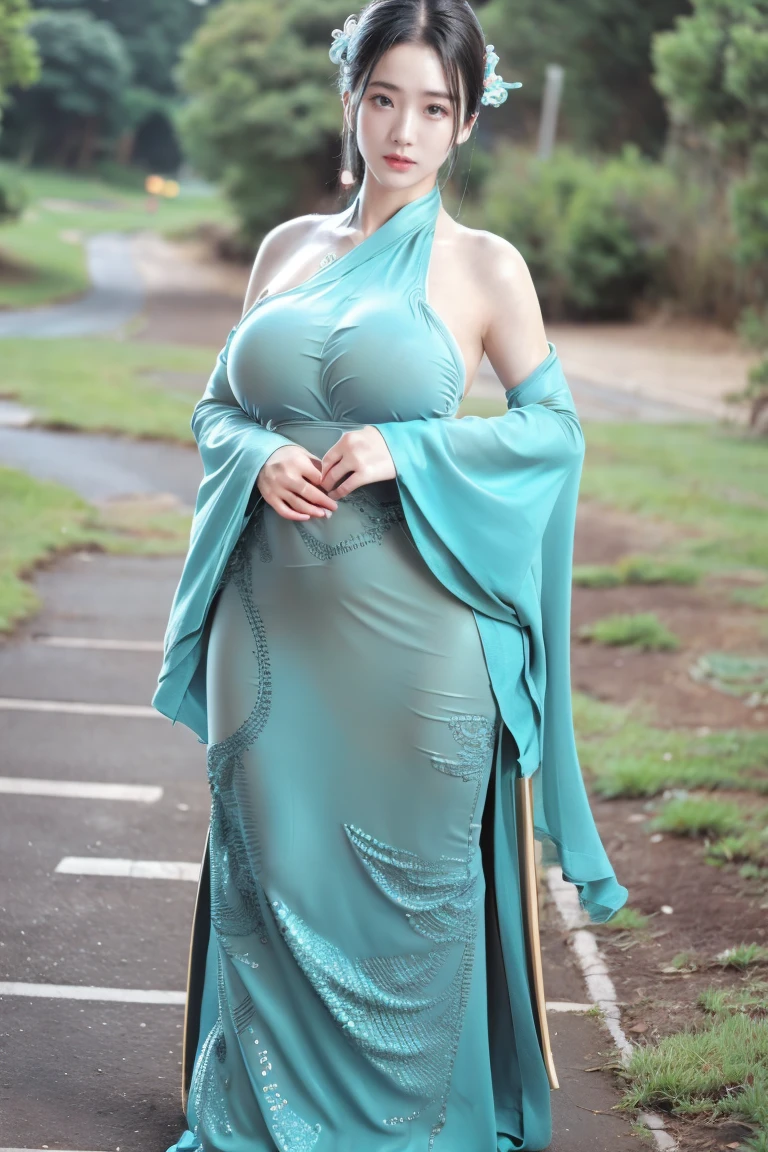 photorealistic, high resolution, soft light,1women, solo, wide ????, (detailed face),tattoo, jewelry, , , blue and green hair Color , (closeup), wide angle,, (busty), armpit , Slightly fat belly, ?????????????, full body angle, 45 years old woman , thick thighs , thick arms , standing in dark rooms, dark-green long dress , wearing a three bracelet, wearing two diamond necklace , wearing a watch, wearing airmax shoes , japanese goddess, wavyshort hairstyle, fat belly, thick fat belly, thick wide ????, thick arm, bbwchan, massive arm, full body,, dark-green long dress