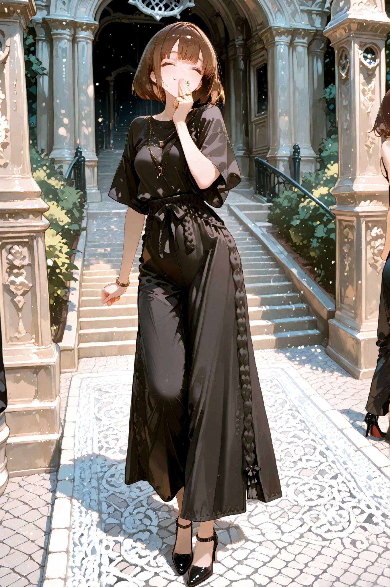 OL、Beautiful girl、Outstanding style、nice buddy、glamorous、、navy blue business suit、Skirt、Garter belt and black 30 denier stockings、High heels、office、standing、The whole body is visible, (mature woman), 45 years old, (black bob cut)