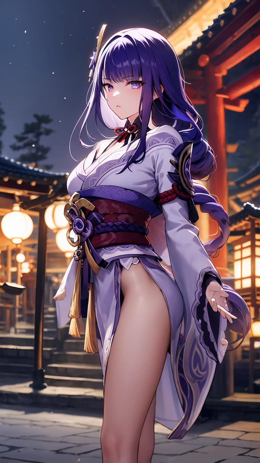Ultra realistic ,dark purple hair,kimono purple and red