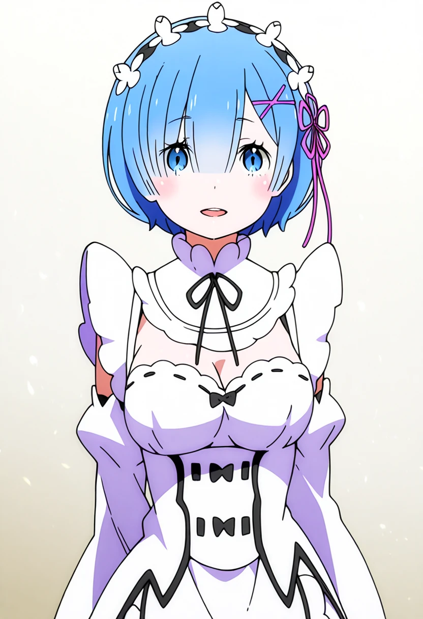 <lora:Rem:0.8> breast rem (re:zero), smile, sitting, outdoors