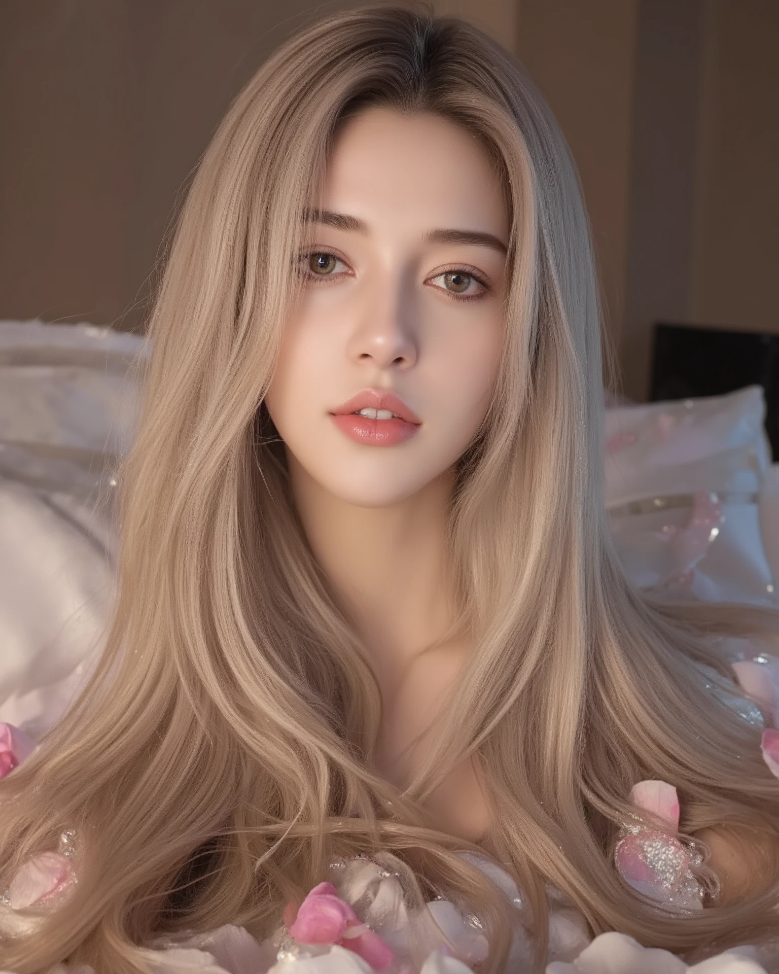 (best quality。 highest resolution。 Super Real Photos 。 full body portrait 。) longer than height髪の美女が一人いる。 More beautiful than a beautiful actress huge breast 。 beautiful tall muscle woman。 She has a beautiful and pretty face、Looks like a top model 。 With a kind smile。 her hair is about 10 meters long 。 she's 33 wearing gold silver dress 。 most beautiful face in the world 。 the longest hair in the world 。 longer than height 。 beautiful hair is scattered all over the room 。 very rich hair 。 very shiny hair 。 All images of her 。 very long shiny hair 。 Her long, Her beautiful hair is a symbol of female beauty 。 Enchanting Proportions 。 Slender Body 。 Describes the tips of her very long hair 。 depicts her entire super long hair 。 long, slender legs 。Her very long hair hangs down to the floor。Her beautiful hair is much longer than her height。A lot of her very long hair falls to the floor。she's studying inside her luxurious palace bedroom。There is one beautiful woman with very long hair。Her hair is so long that it is tangled around her legs。Long hair spreading across the bedroom。because her hair is longer than her height、Reach the floor。 her hair is shiny and amazing,。 her hair is shiny and amazing美しい 。hair is flowing down the bedroom floor。she's looking at a large amount of her long hair。The bedroom floor is gorgeous, studded with beautiful petals and jewels。The bedroom decor looks like a queen's palace。straight blonde。