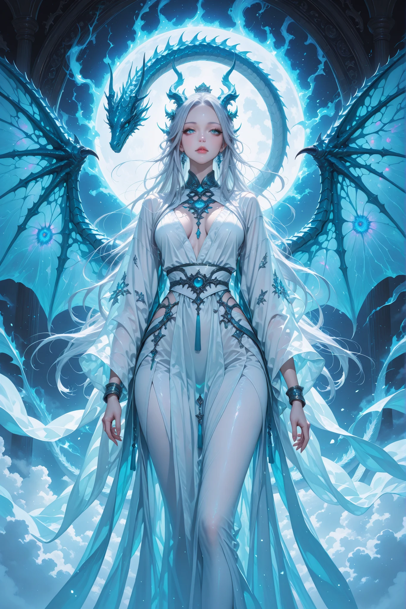 solo, beautiful girl, the girl is a traitor of ancient dragon,girl is standing near by a beautiful dragon, oriental style, beautiful silver hair, detailed skin , white skin, (Exquisite captivating face , eyes, lips, long eyelashes ), fly through the sky with dragon , fantasy world, mythical creatures, bright colors, Ethereal Lighting, Magical Atmosphere, Mysterious Aura, breathtaking scenery, dragon wings, elegant and graceful, Surreal Scenery, complicated details, supernatural beauty , Fascinating Presence, Powerful, Legendary Guardians , epic fantasy, best quality, amazing quality, absolutely detailed, incredibly absurdres, masterpiece, perfect anatomy, awesome, high resolution, hyper-detailed, newest, very aesthetic