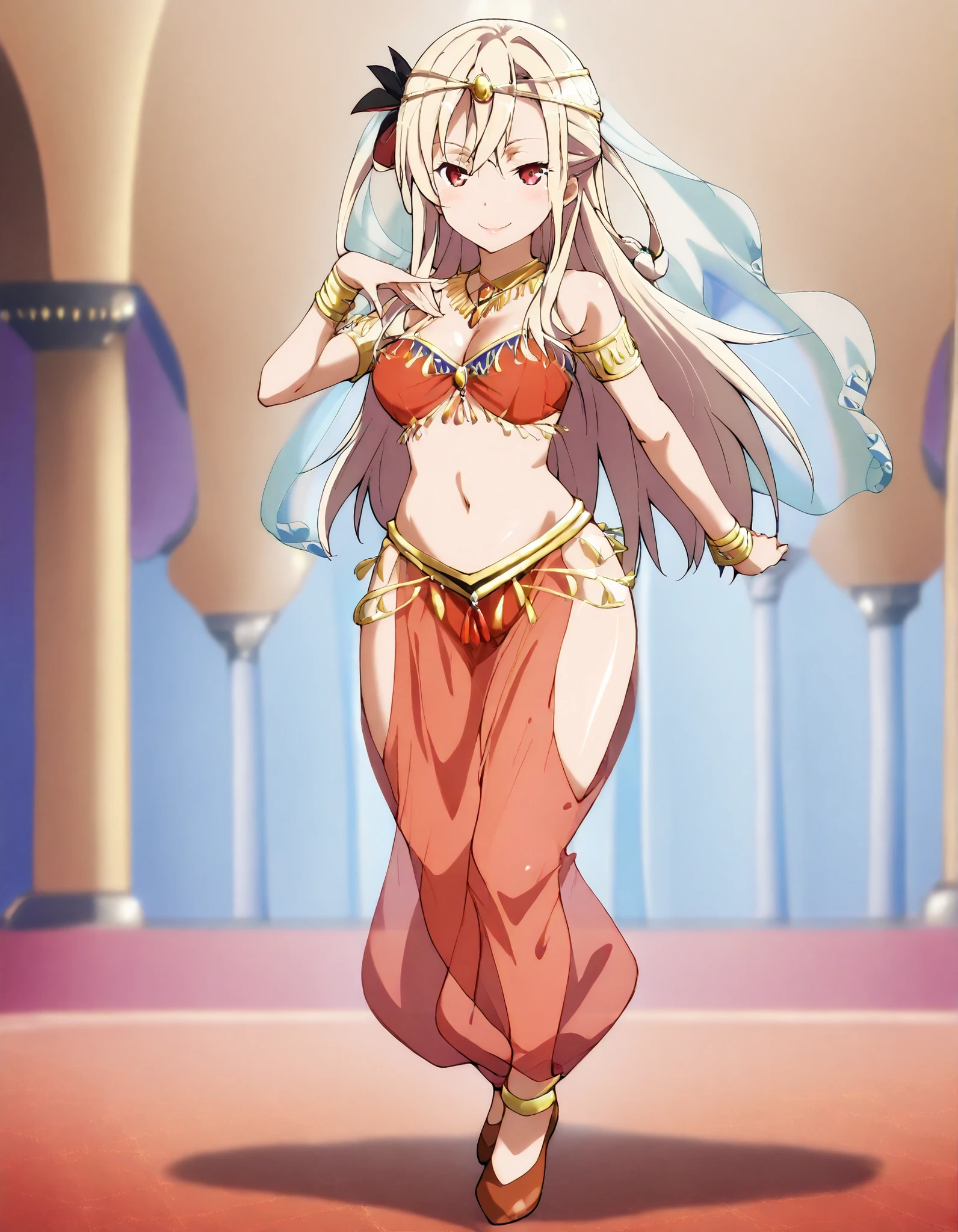 (1girl:1 . 5) , (Seul:1 . 5) , score_9 , score_8_haut , score_7_haut , source_anime , Official work , ultra-detailed , masterpiece , better quality , high resolution , beaux yeux , detailed eyes , Detailed face , beautiful detailed eyes ,HighSchool Fleet,Wilhelmina Braunschweig Ingenohl Friedeburg,Arabian Clothes , Arabian Dancer ,belly dancer costume,belly dancer outfit ,full body,golden jewelery,armlet, belly dancing,arabian theater,seductive smile, dancing with veil, dynamic movement,dance posture, seductive pose