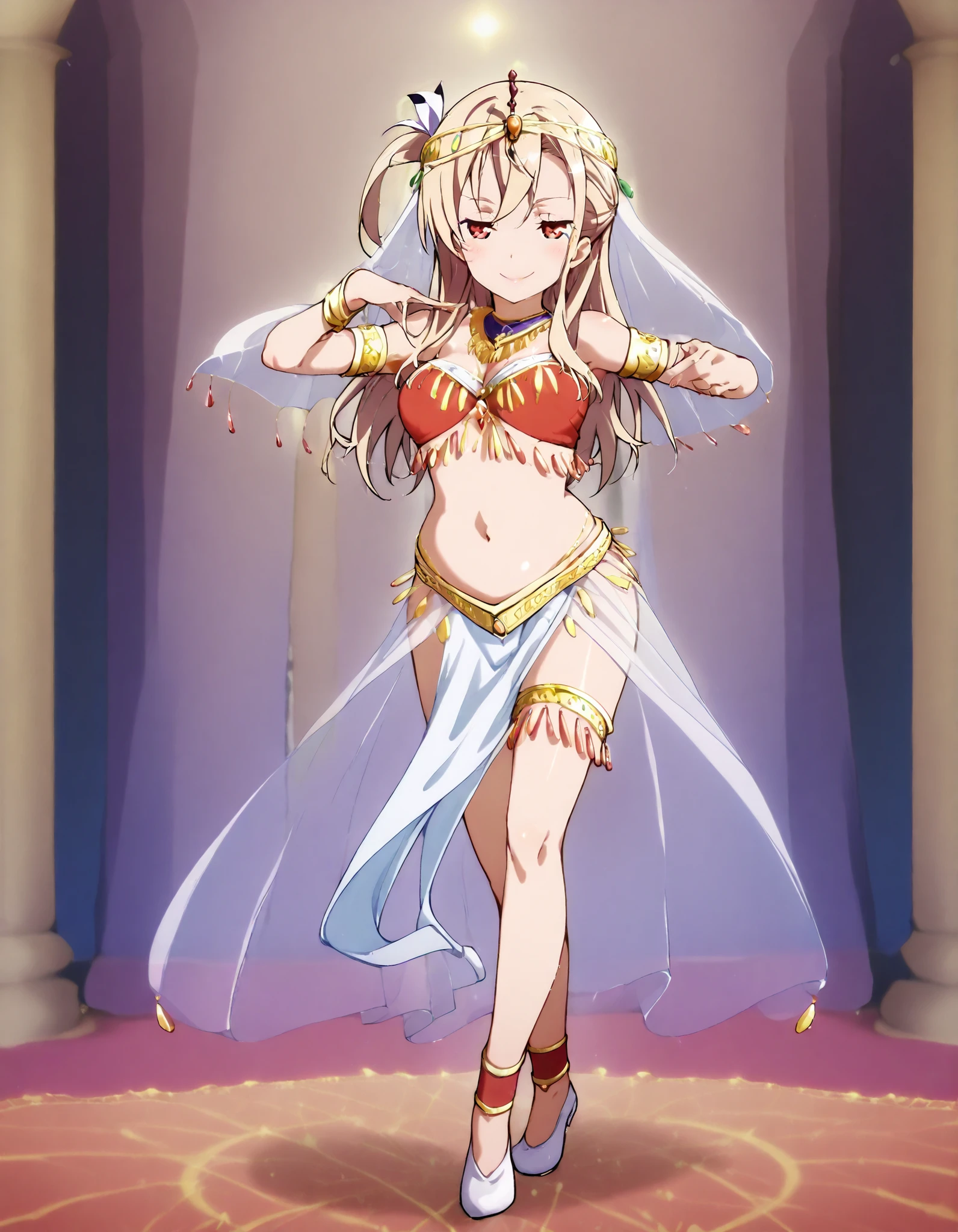 (1girl:1 . 5) , (Seul:1 . 5) , score_9 , score_8_haut , score_7_haut , source_anime , Official work , ultra-detailed , masterpiece , better quality , high resolution , beaux yeux , detailed eyes , Detailed face , beautiful detailed eyes ,HighSchool Fleet,Wilhelmina Braunschweig Ingenohl Friedeburg,Arabian Clothes , Arabian Dancer ,belly dancer costume,belly dancer outfit ,full body,golden jewelery,armlet, belly dancing,arabian theater,seductive smile, dancing with veil, dynamic movement,dance posture, seductive pose