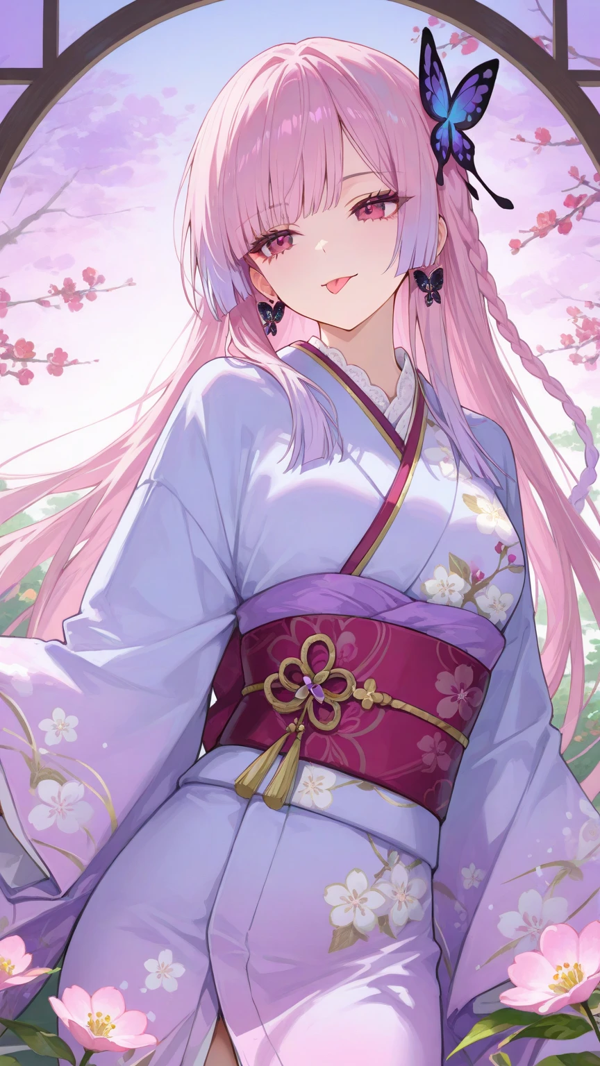 "anime girl, 1 beautiful girl, pink hair, purple eyes, fox ears, lowered ears, shrine maiden, shrine maiden, hand on chin, hand on , standing cross-legged,  lips, perspective  front, (full HD 4K+ image)"