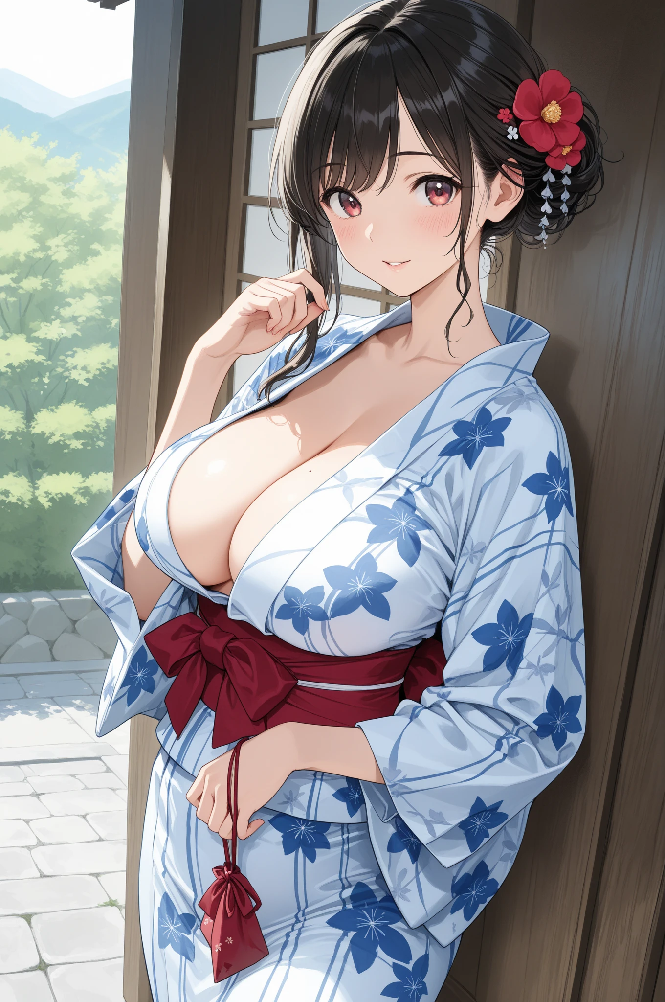 (2girls:1.5), Beautiful girl of the highest grade, Open mouth slightly, Realistic, extremely detailed CG unified 8k wallpaper, ighly detailed, High-definition raw color photos, professional photograpy, Realistic portrait, Cinematic Light, Beautiful detailed, (???????????:1.5), (cleavage of the ??????:1.2), (???? shoulders), (Floral yukata with wide open ?????:1.5), bared  ?????, Outdoors, Night, (Best Quality:1.4), Super Detail, High quality, masutepiece、Light in the eyes、Looking at the camera、