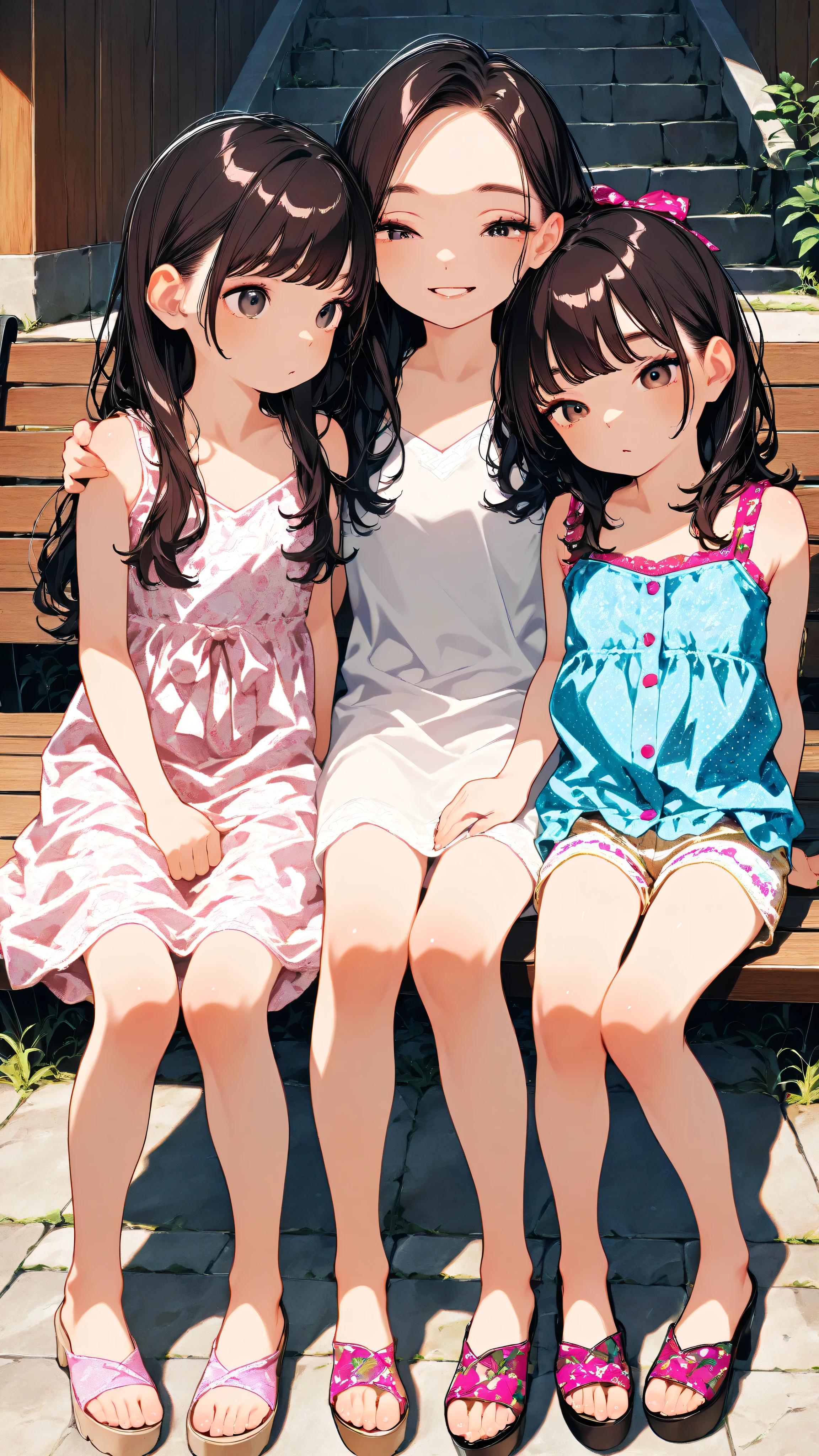 [gyaru:1.3], cool beauty, 2 women, loli, long hair, slender body, half-closed eyes, rest, exotic fashion, Japan_castle, feet out of frame,