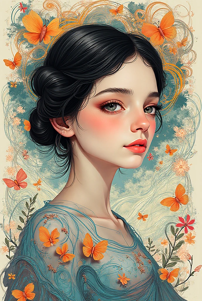 Watercolor art, Flowers, by Georgia O'Keeffe, 1girl, (best quality, masterpiece, Representative work, official art, Professional, 8k:1.3)