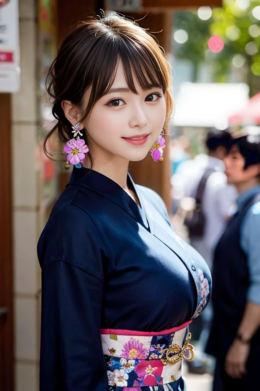 23 is a novel, Long dark blonde wavy hair、 puffy 、long pleated skirt in dark blue color,,Medium Milk, Cute Smile、(lean forward to emphasize the )、、Beautiful Necklace、black kimono、Visible shot of the whole body、On the grass in the park、Squat on your knees、Cute smile with upward glances
