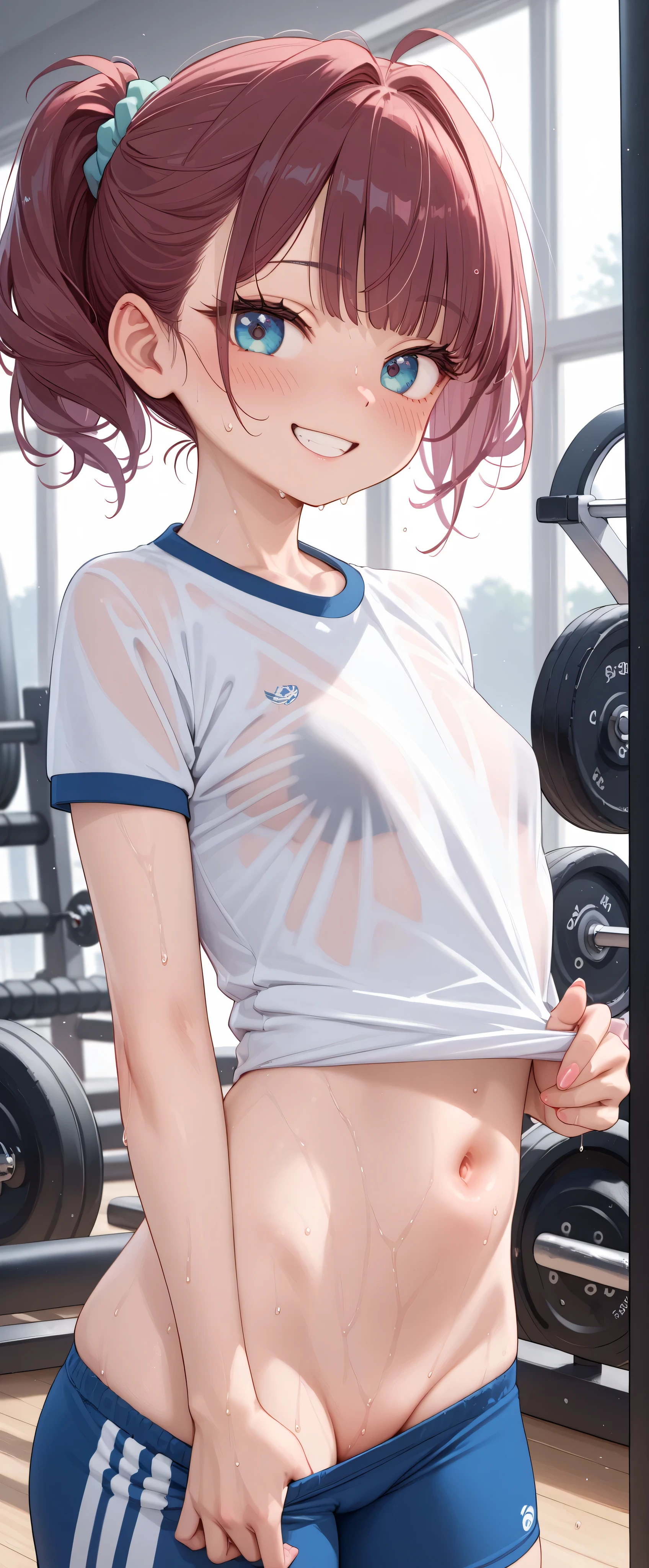 high resolution, Adult Women , Good Lighting, Despicable, , (I haven't taken off my clothes), (((Gym Clothes,))), , Abdominal area only, (), , cute face, I' m I'm so embarrassed that I blush, smile yang, ((sweaty)), ((wearing a pink baggy t-shirt clear))(stuffy)()
