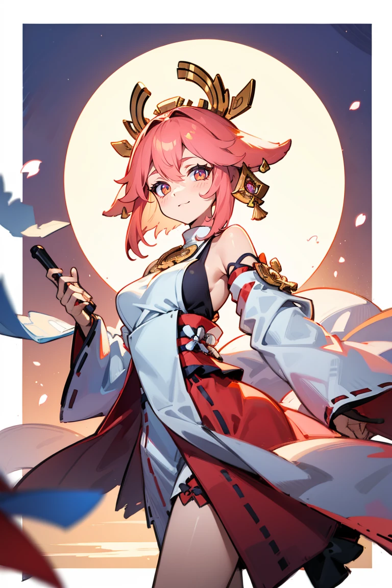 (masterpiece, top quality, best quality, official art, beautiful and aesthetic:1.2), (1girl:1.3), extremely detailed,(fractal art:1.2),colorful, highest detailed, (zentangle:1.2), (dynamic pose), (abstract background:1.5), (treditional dress:1.2), (shiny skin), (many colors:1.4), upper body, yae miko, pink hair, shine hair,