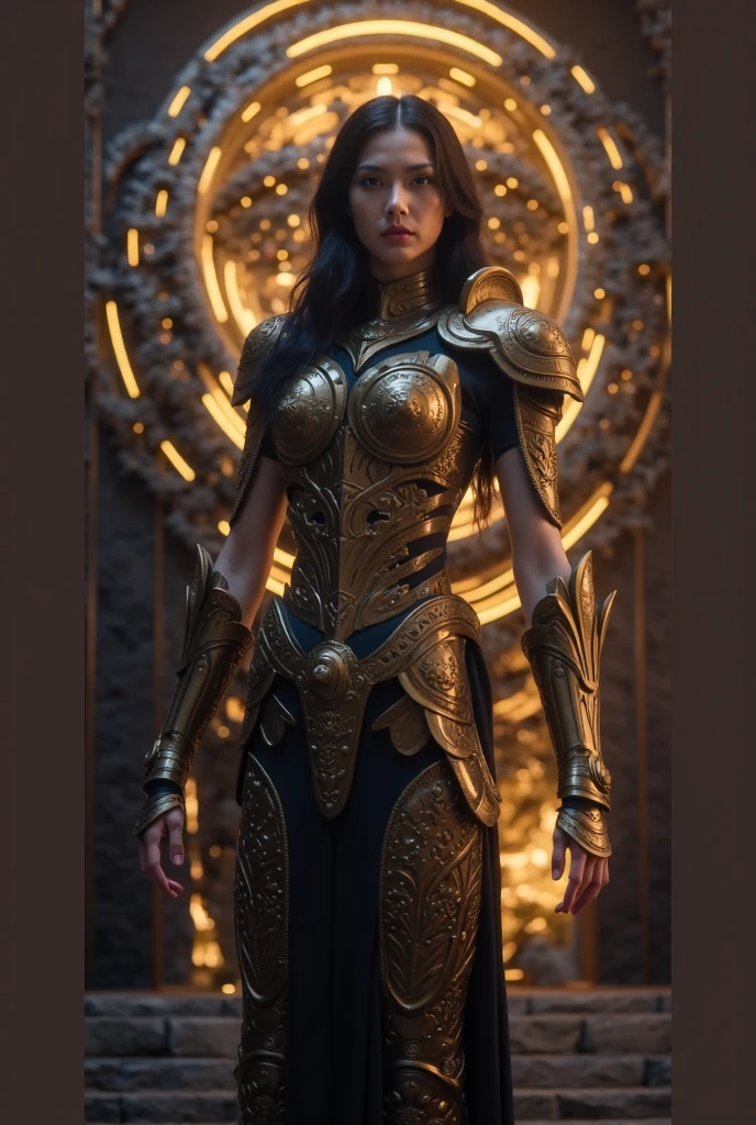 (((Unique low angle portrait shot))), (( woman in a beige white one piece ultra thin translucent  with gorgeous muscular long legs smiling with dimples))), prismatic, reflective, ((ultra perfect cyberpunk hairstyle, curly dark hair)), (((huge natural sagging breasts))), ((perfect radiant skin color)), ((super colourful)), (((cinematic day time and sunny))), (((detailed spaceship background and incredibly sci-fi retro art masterpiece))), (((1:1 scale proportions))), ((science fiction)), ((large detailed chrome spaceships)), (((ultra photorealistic realism))), ((Smooth curves, clean lines, streamlined, functional aesthetics, reflective surfaces, integrated lighting, giant floating spaceships, engraved Egyptian and spiritual motifountains, desert, perfect sky