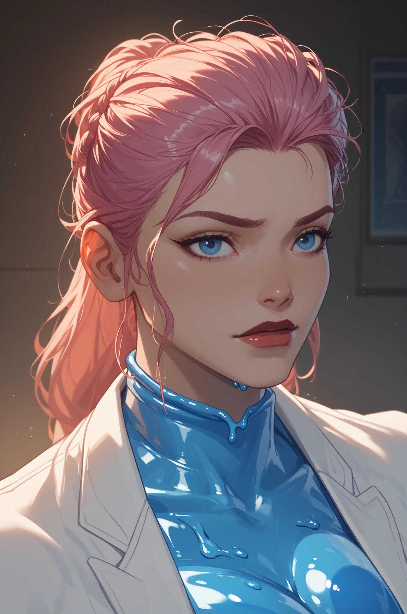 masterpiece,extremely beautiful woman,Excellent sense,cleavage,(((perfect very white background))),American Comics,(((The Perfect One Woman))),(speech bubble),strongest,(((one person))),colorful,Rainbow-colored,Highly detailed upper body,breast enhancement,Lines,highly detailed face,