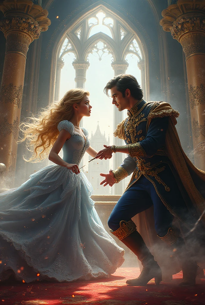 Cinderella (from Cinderella) (best quality,4k,8k,highres,masterpiece:1.2),ultra-detailed,realistic:1.37,fairytale,portrait,Cinderella,princess,glass slippers,breathtaking ballgown,twinkling lights,golden carriage,royal palace,enchanted forest,magic wand,sparkling tiara,happy ending,magical atmosphere,rags to riches,royal dance,fairy godmother,fantasy world,bibbidi-bobbidi-boo,mirror reflection,castle clock striking midnight,romantic ambiance,elegant hairstyle,dancing shoes,enchanted pumpkin carriage,starlit sky,romantic fairytale setting,charming prince,storybook ending,beautiful transformation,classical music,whimsical scenery,majestic staircase,joyful celebration,memorable enchantment,cinderella story,waltz,royal garden,graceful movements,timeless beauty,storybook character