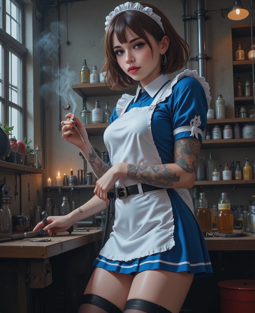 Super beautiful glowing eyes、The girl hangs from the ceiling，Both arms are tied with thick ropes、Sweated、The rope tied her body、a wet body、Thick rope cut into 、A large amount of fluid leaks from the 、torn bra、wet white 、One leg is suspended from it by a rough rope、Tie with a rope、Tight bondage、Hands are tied、Legs hanging from ，(8K, Original photography, Top image quality, tmasterpiece: 1.4), hyper HD, (actual, 真实感: 1.48), realistically, A high resolution, 1人の女性, Alone,  raised, looking at the viewer only, (Detailed faces), Long gray hair, Rabbit outfit, Tattoos are, jewely