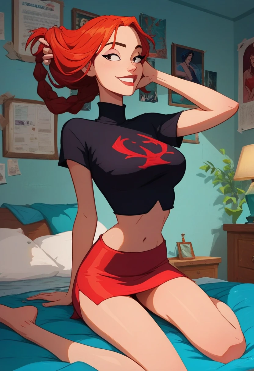 master part, best quality, 1girl, ????? enormes, clivagem, red bra, umbigo, calcinha vermelha, luvas vermelhas, coxas vermelhas, santa hat, pernas nuas, longos cabelos loiros, olhos azuis, pale skin, corar, sorrir, Quarto decorado de Natal, quadril largo, cintura fina