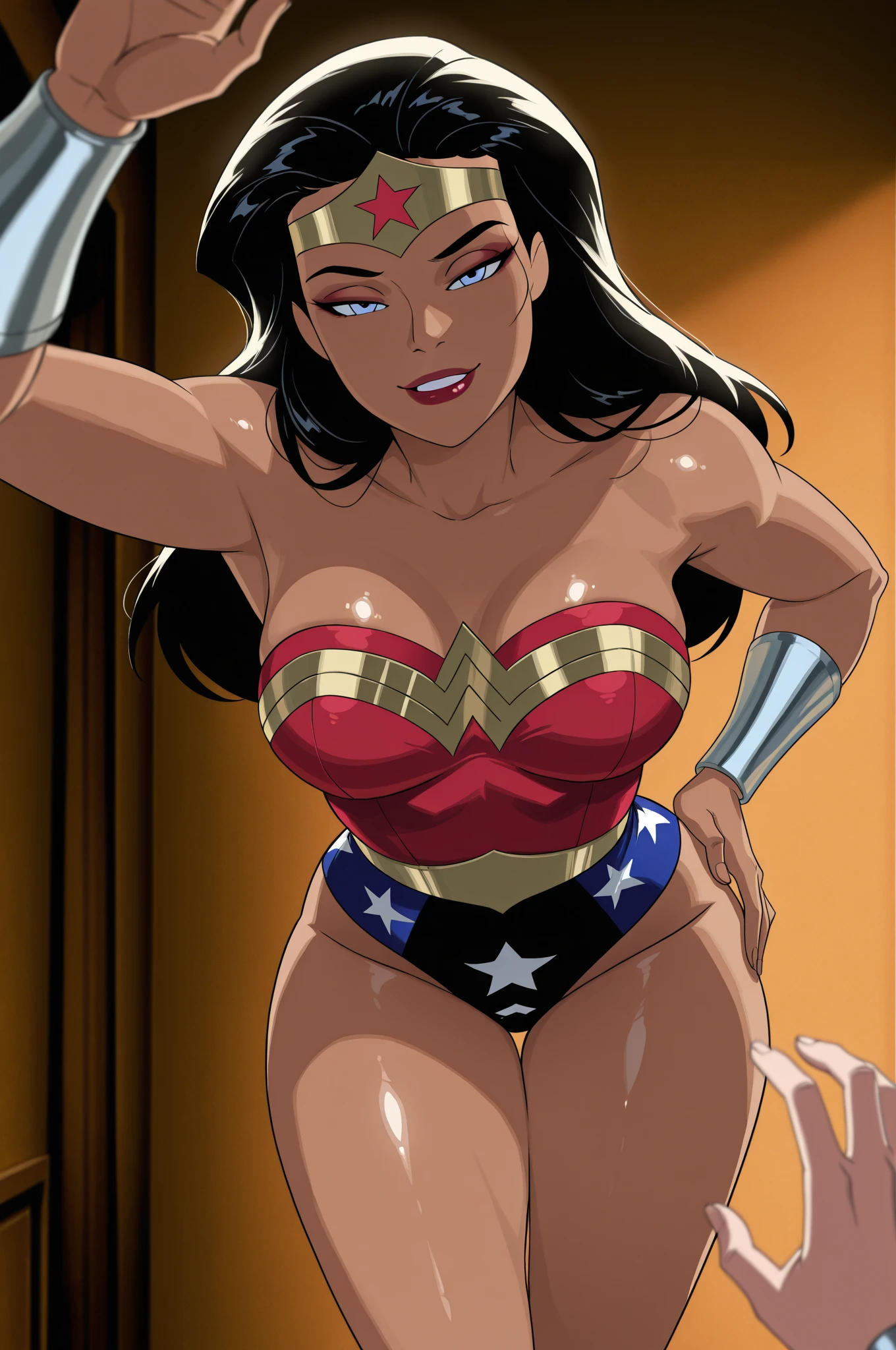 (((Full body view))), (((mulher maravilha,arrested, algemado nos fundos de uma Van, drunk, drogada))) ,((SUPERHEROINE mulher maravilha IS A FILTHY OLD WHORE)), ((emotional expression,expression of pain and despair, gritando de dor, Expression of suffering, olhos arregalados)),(Wonder Woman is crouching, corpo curvado), (She's crying a loa tem cabelo preto, ela tem cabelo longo)), ((She wears a thick metal necklace around her neck.)), (Ela esta vestindo uma calcinha rendada, fishnet tights, She is barefoot), (obra-prima, melhor qualidade) 1.5, 1 garota, sozinho, (sensual, mulher bonita, rosto perfeito, olhos perfeitos), corpo inteiro. ((She is wearing starry lace panties)), tears running down your face)), ((Mulher Maravilha em cativeiro amarrado ,arms are tied behind the back, em seguida, using some fixation method, like a rope or chain that runs from the wrists to an attachment point above, their arms are raised behind them until the person is forced to bend forward)), (((emotional expression,expression of pain and despair, gritando de dor, Expression of suffering, olhos arregalados, expression of fear, corpo se contorcendo de dor))))