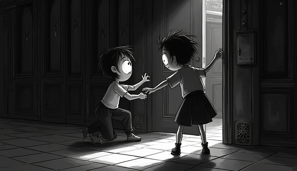 boy and girl in the edge , horrors , monochrome, art (1girl:1.2) , (poses:1.3) (rough brush strokes:1.3), (TinyBunnyStyle:0.7) art <lora:Tiny_Bunny_V2-10:0.9>,