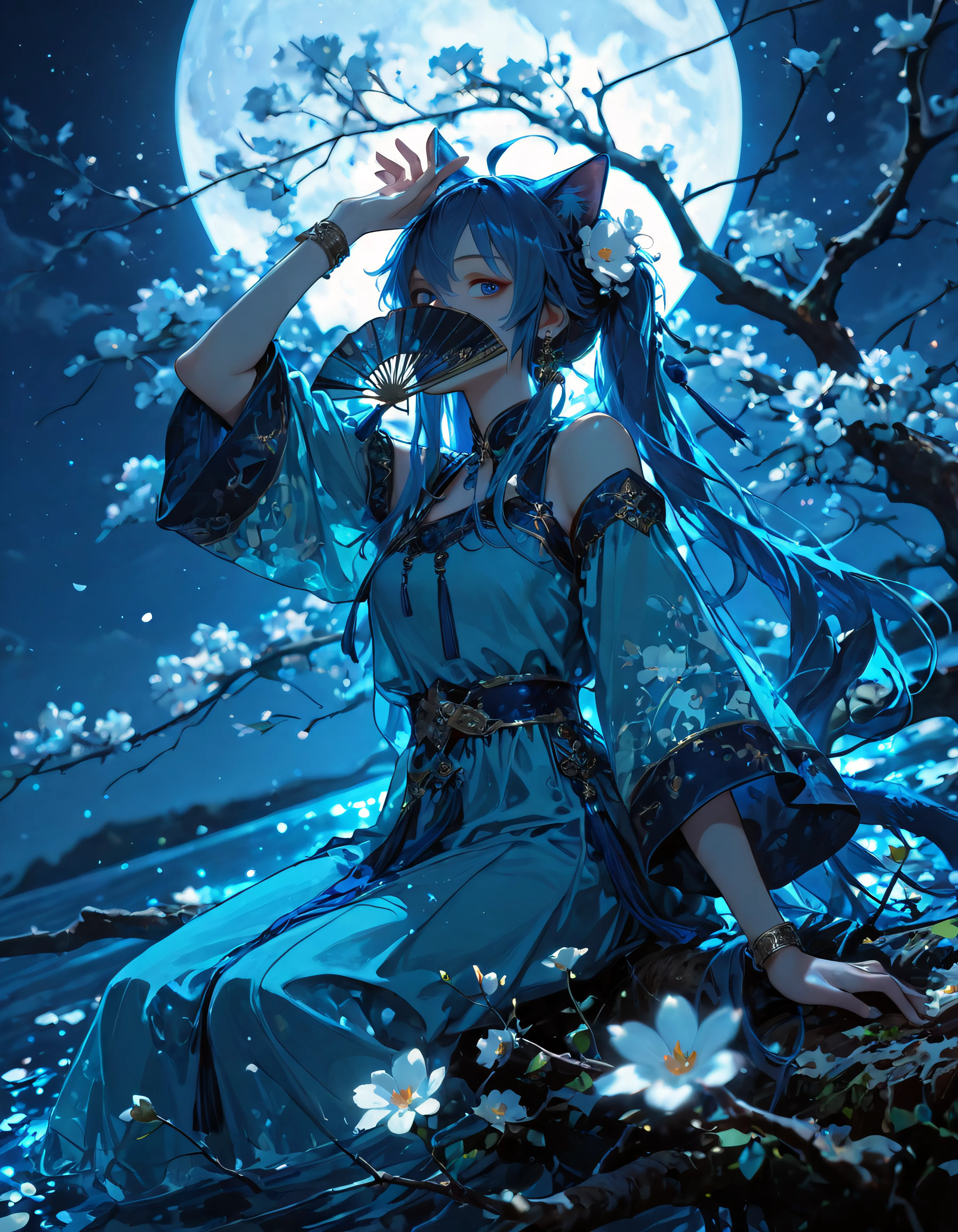 Вокалоидные девушки Хацунэ Кимоно Ночная тема 