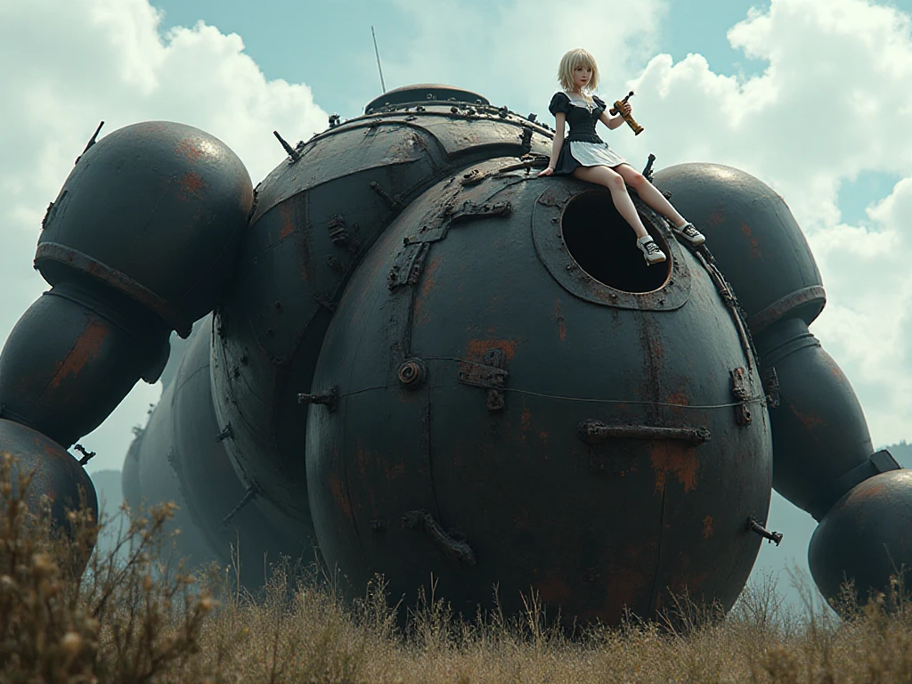 Photorealistic, A massive robot lies decaying in the wilderness - SeaArt AI