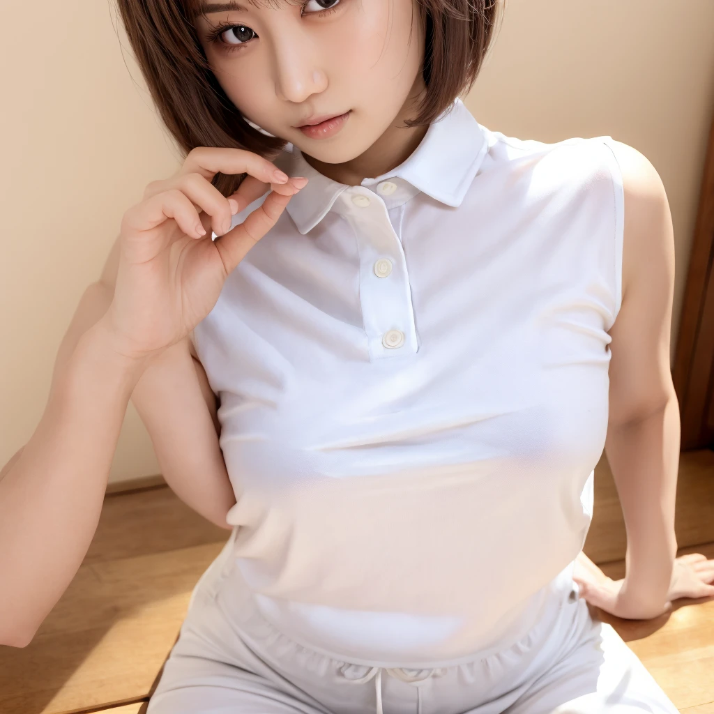 ((top quality, 8k, masterpiece: 1.3, raw photo)), Sharp Focus: 1.2, (1 aespa girl: 1.2), (Realistic, Photorealistic: 1.37), (face focus: 1.1), cute face, small , flat , short messy hair, (business shirt: 1.1), Beautiful Woman sitting office lobby Under Lamp Light, cinematic lighting, thigh, , flower,